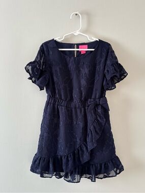 Lilly Pulitzer Girl’s Darla Dress Flutter Sleeve Wrap Bow Tie Floral Print Blue